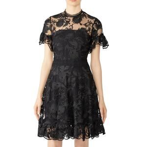 Shoshanna Black Lace Fit n Flare Mini Dress Size 12 Cocktail Party Designer $550